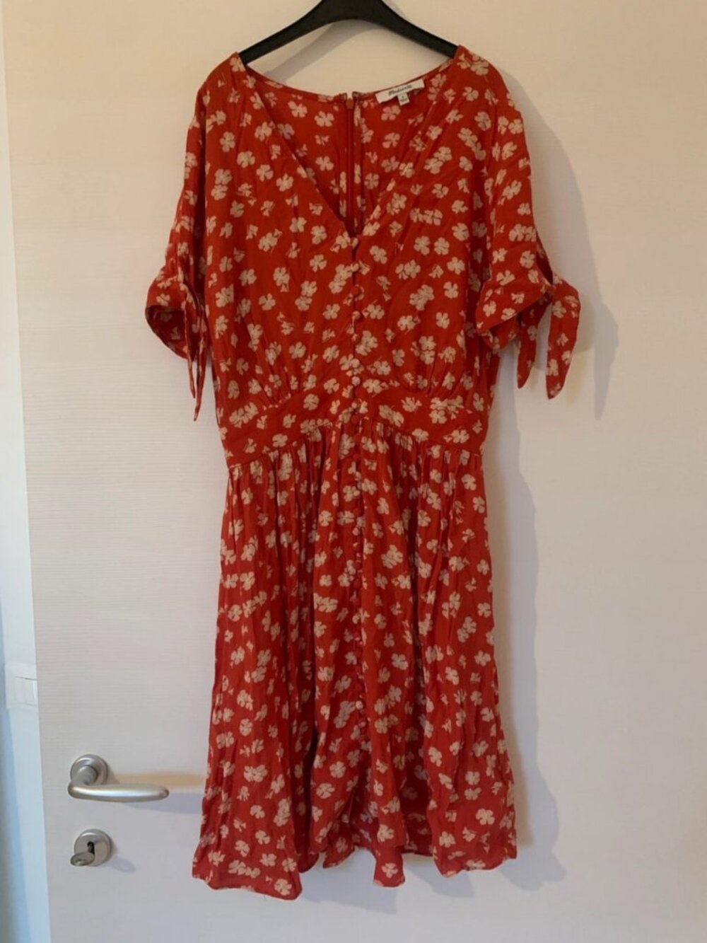 Red Floral Viscose Summer Dress Size S